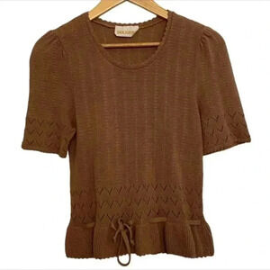 Jack Winter Womens vintage Brown Knit Short Sleeve Sweater